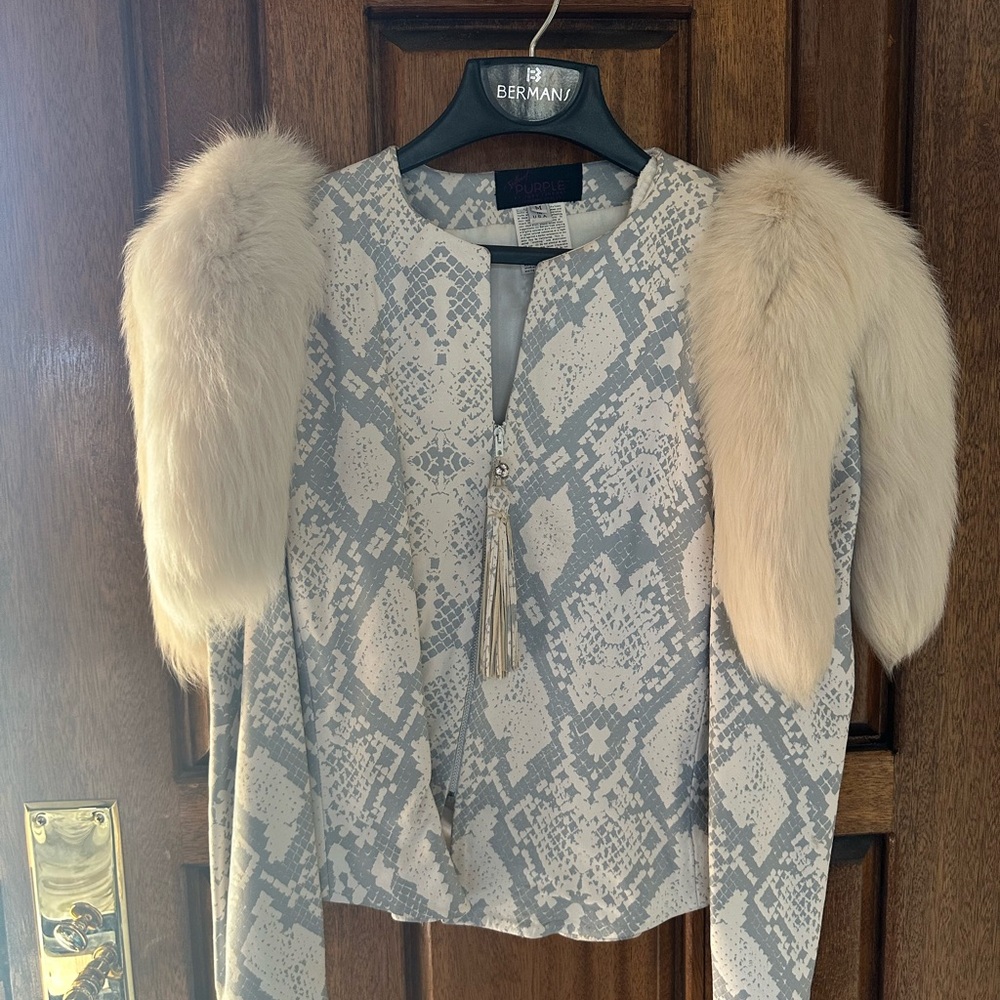Women’s custom leather & fox fur tails jacket